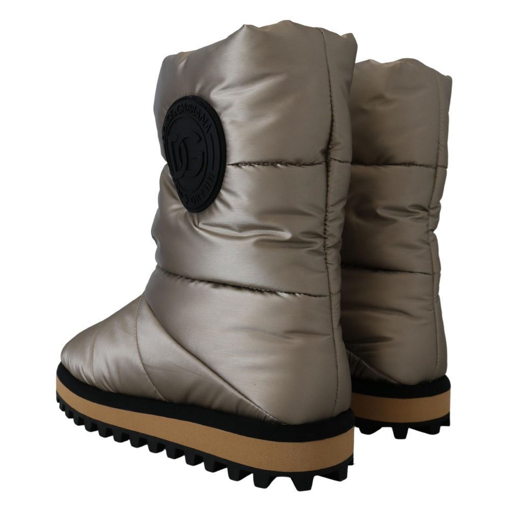 Silver Polyester Flat Boots