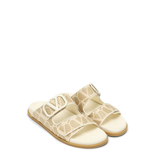 Bicolor Fabric Flat Sandals