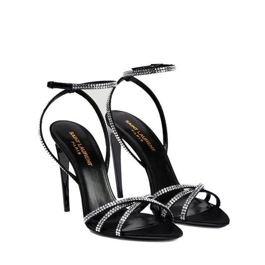 Black Silk Stiletto Heel Sandals
