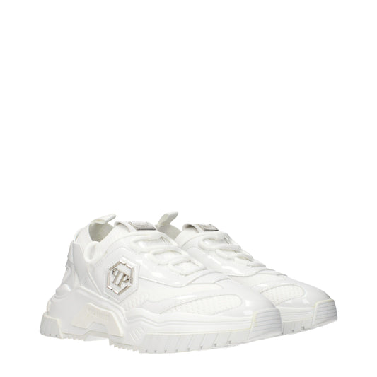 White Fabric Chunky Sneakers
