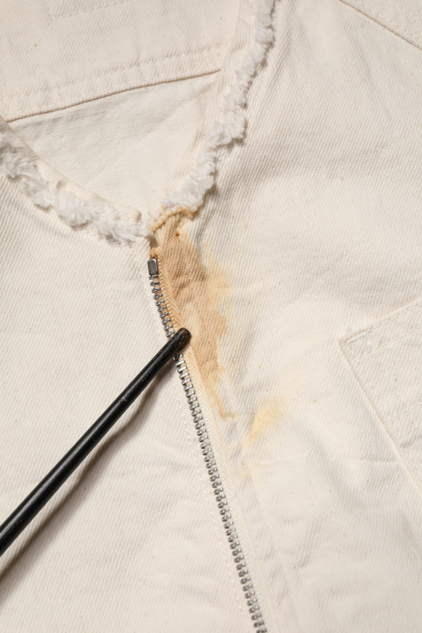 Off White Cotton Full Zip Denim Men Blouson Jacket