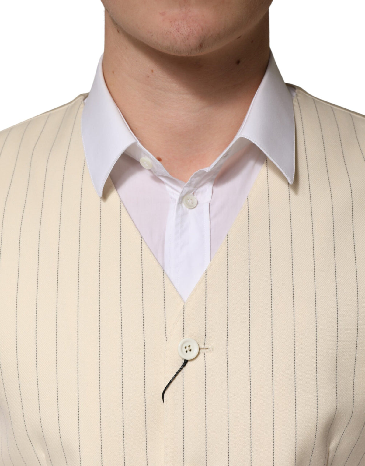Beige Stripes Wool Dress Men Waistcoat Vest