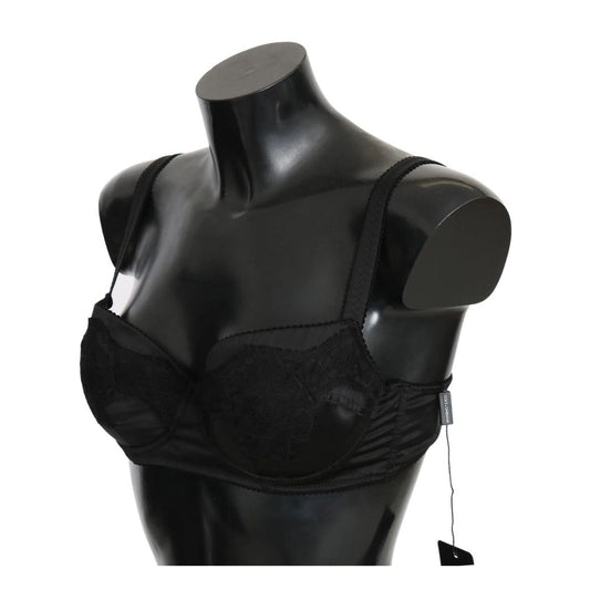 Black Lace Satin Elastic Bra