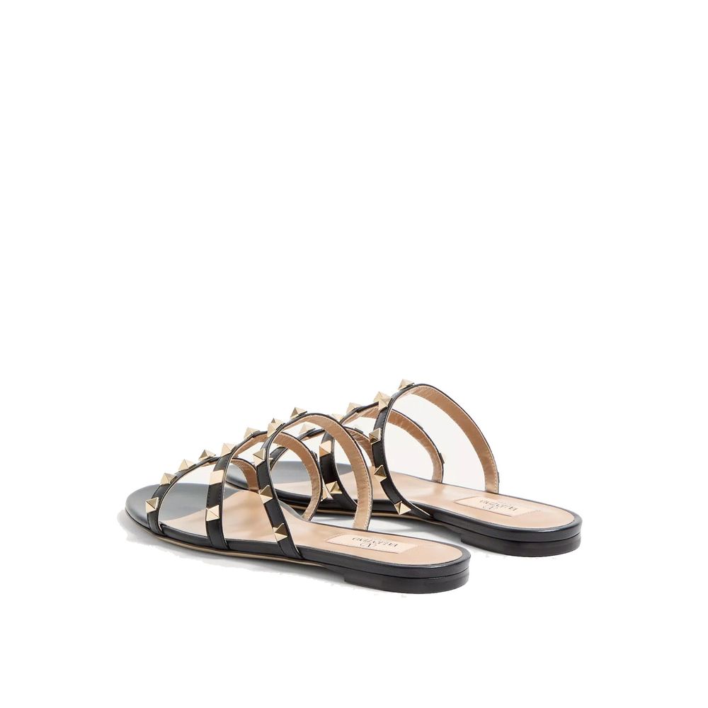 Black Calfskin Flat Sandals