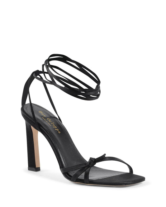 Black Satin Strap-On Sandals
