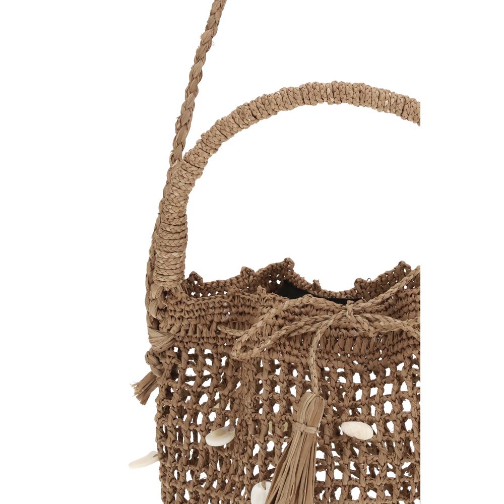 Brown Raffia Backet Bag