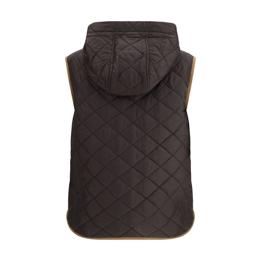 Brown Nylon Sleveless Jacket