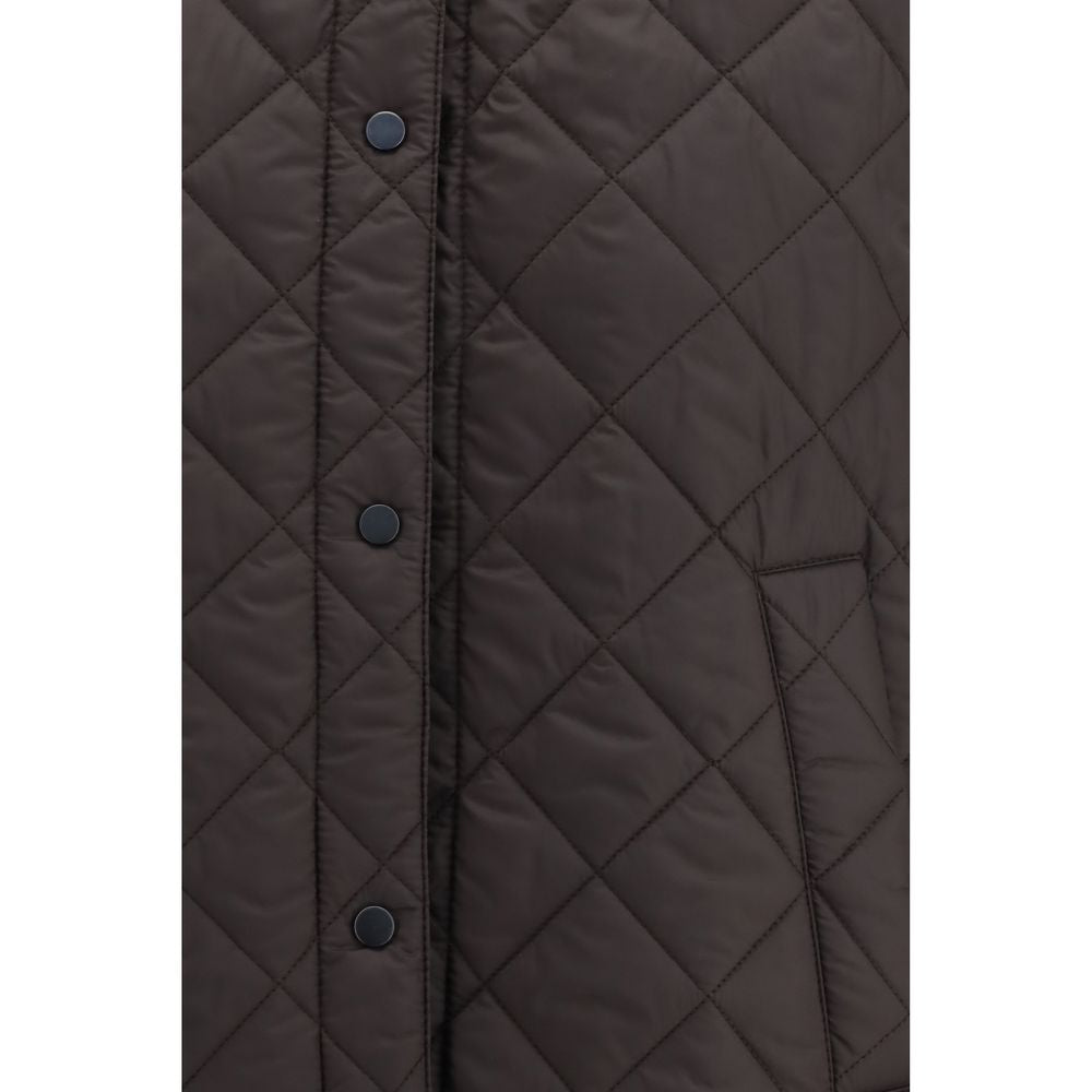 Brown Nylon Sleveless Jacket