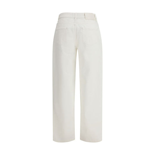Cream Cotton Straight-Leg Jeans
