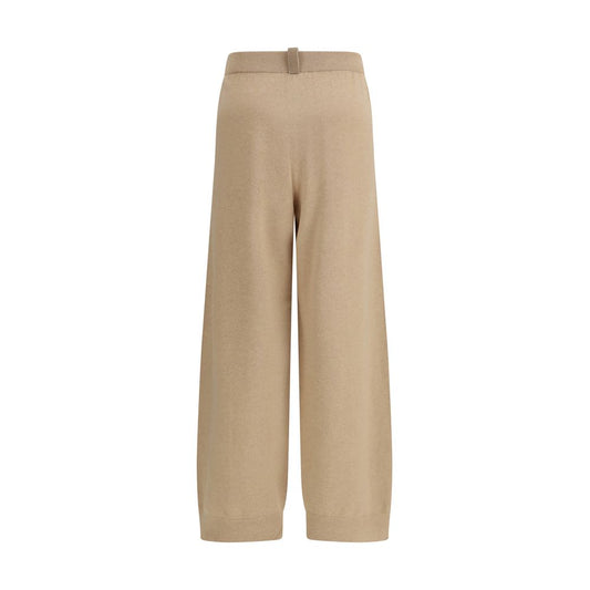 Beige Fleece Wool Casual Pants