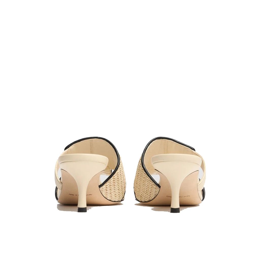 Beige Leather Flat Sandals