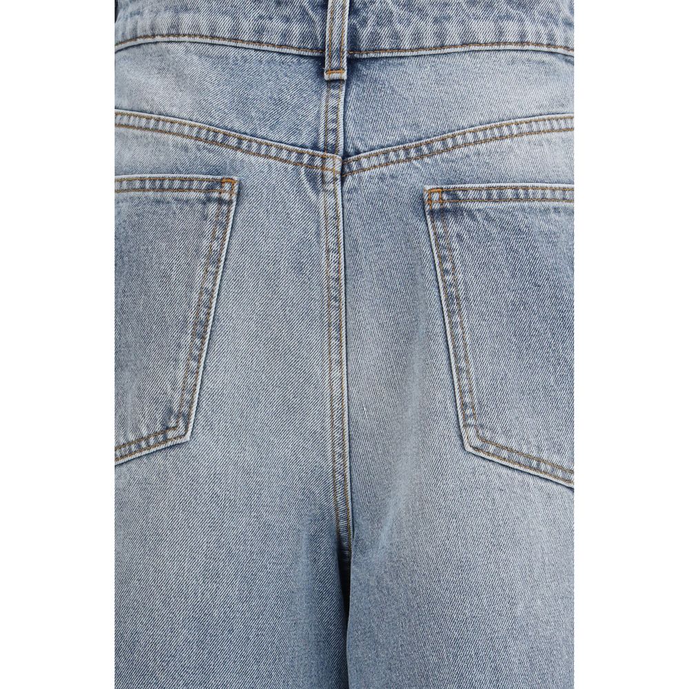 Blue Cotton Straight-Leg Jeans
