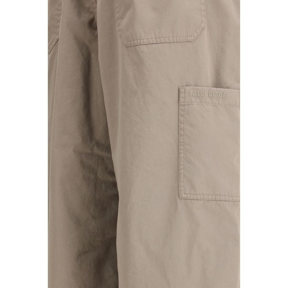 Beige Cotton Casual Pants