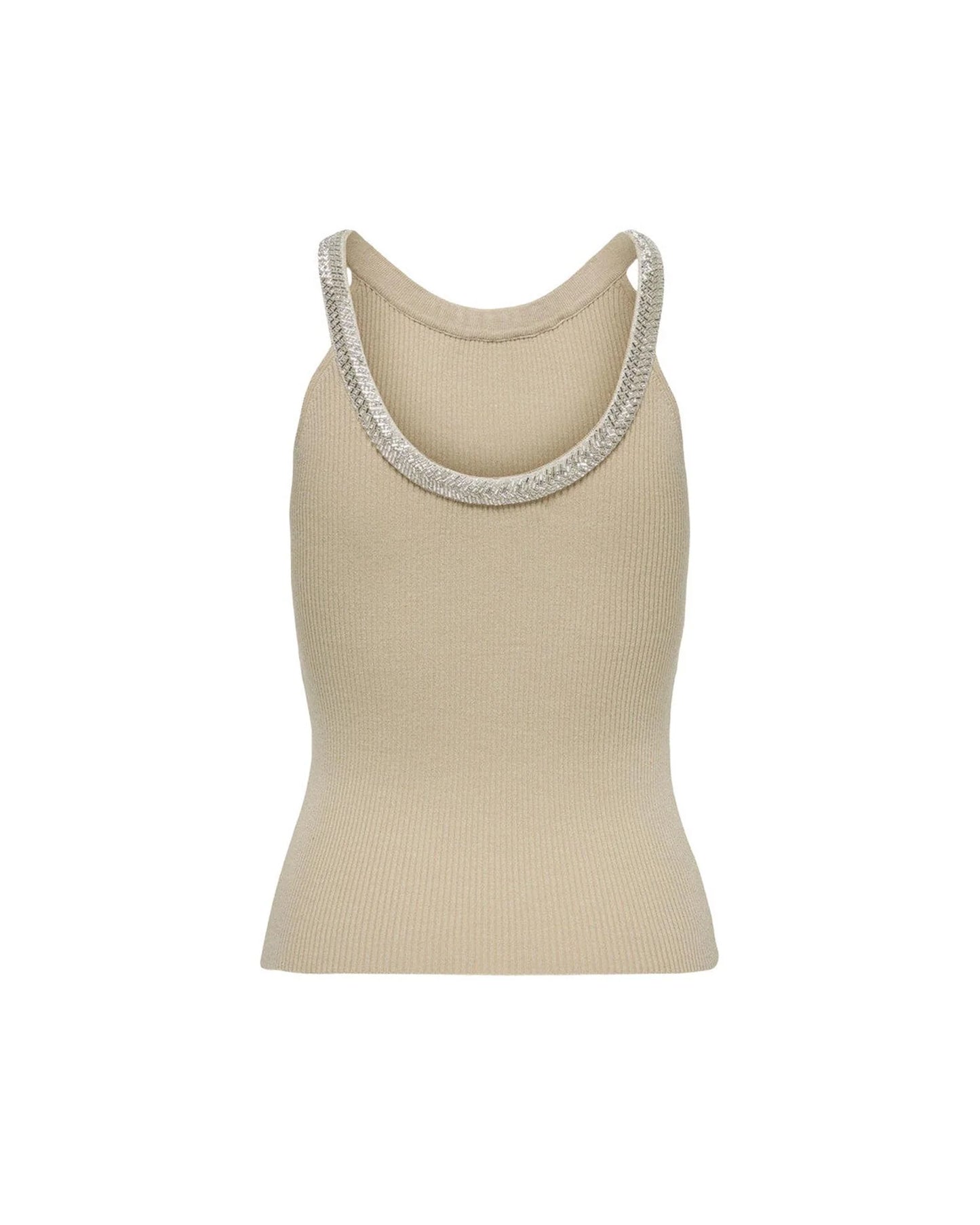 Beige Nylon Elastane Tank Tops
