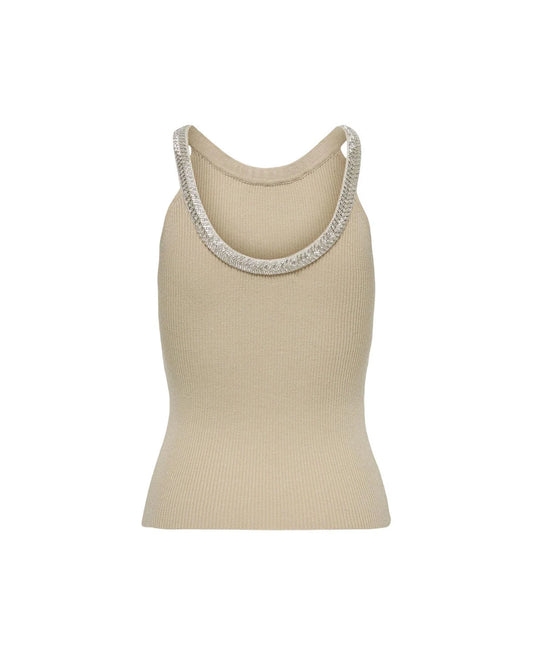 Beige Nylon Elastane Tank Tops