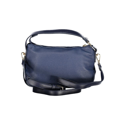 Blue Polyurethane Women's Bag with Adjustable Strap and Pocket