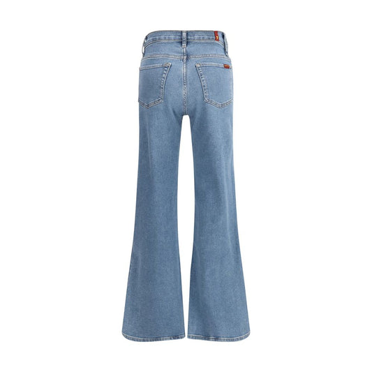 Blue Cotton Flared Jeans