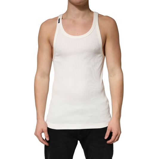 Ivory Cotton Ribbed Sleeveless Tank Top T-shirt