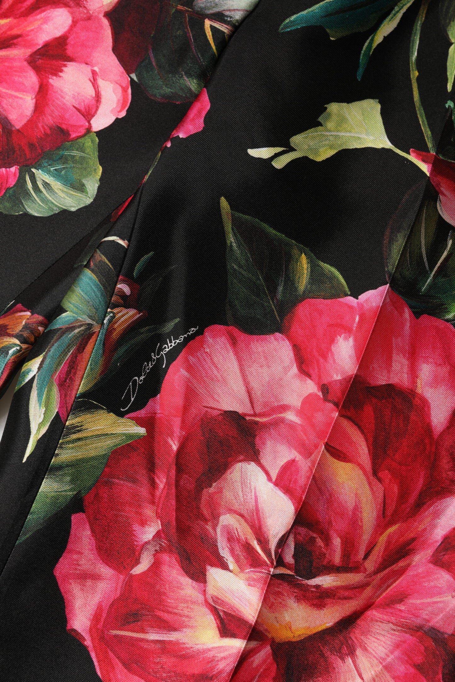 Black Floral Silk Mid Waist Tailored Trousers Pants