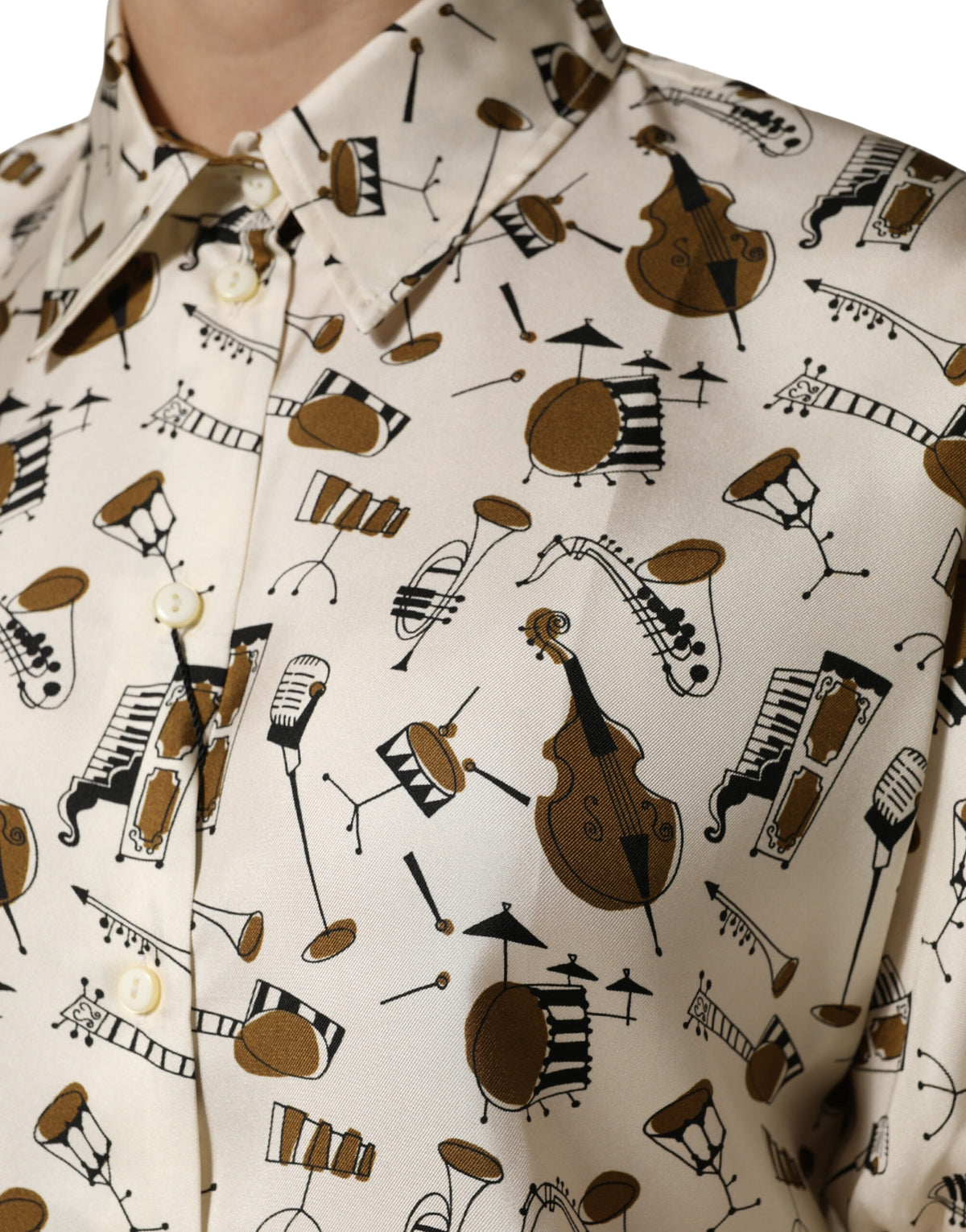 Beige Musical Instrument Print Short Sleeve Top