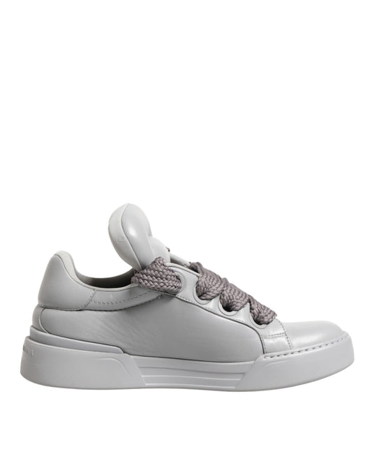 White Leather Gray Laces Low Top Sneakers Shoes
