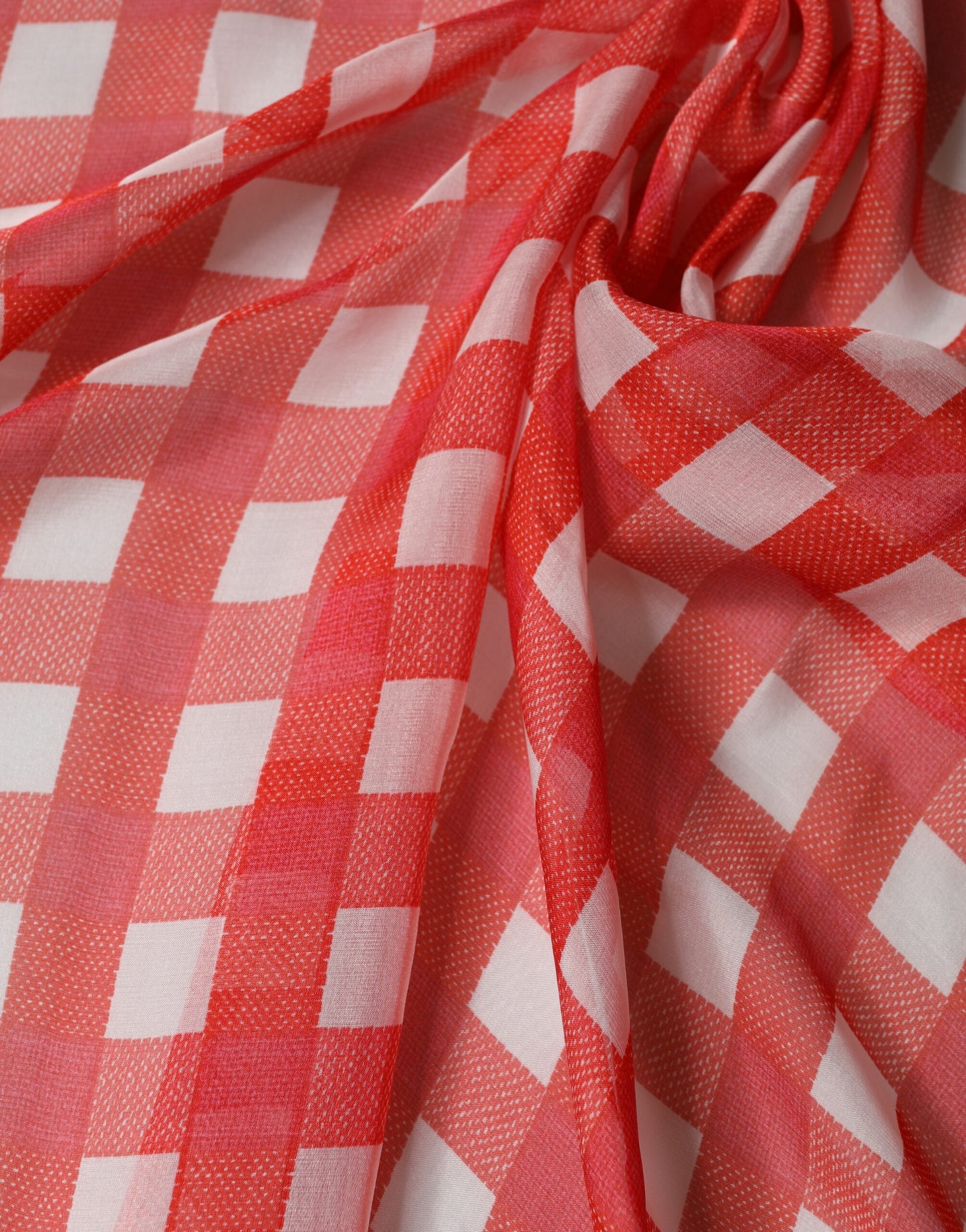 White Red Check Silk Wrap Foulard 118cm x 118cm Scarf