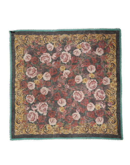 Multicolor Floral Cashmere Square Stole Scarf