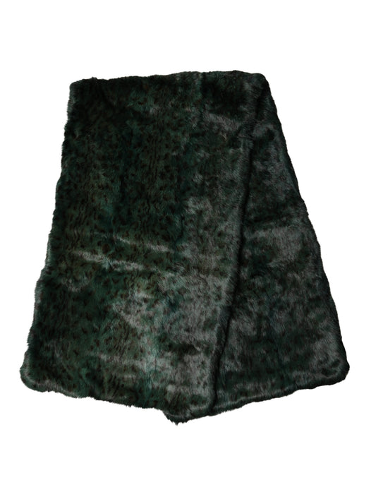 Black Green Stripe Fur Shawl Neck Wrap 180cm x49cm Scarf