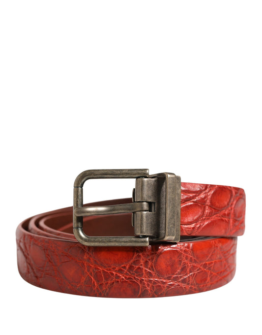 Red Leather Gold Tone Metal Buckle Men Belt
