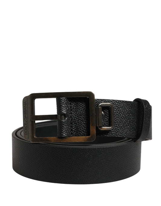 Black Calf Leather Gold Metal Buckle Belt