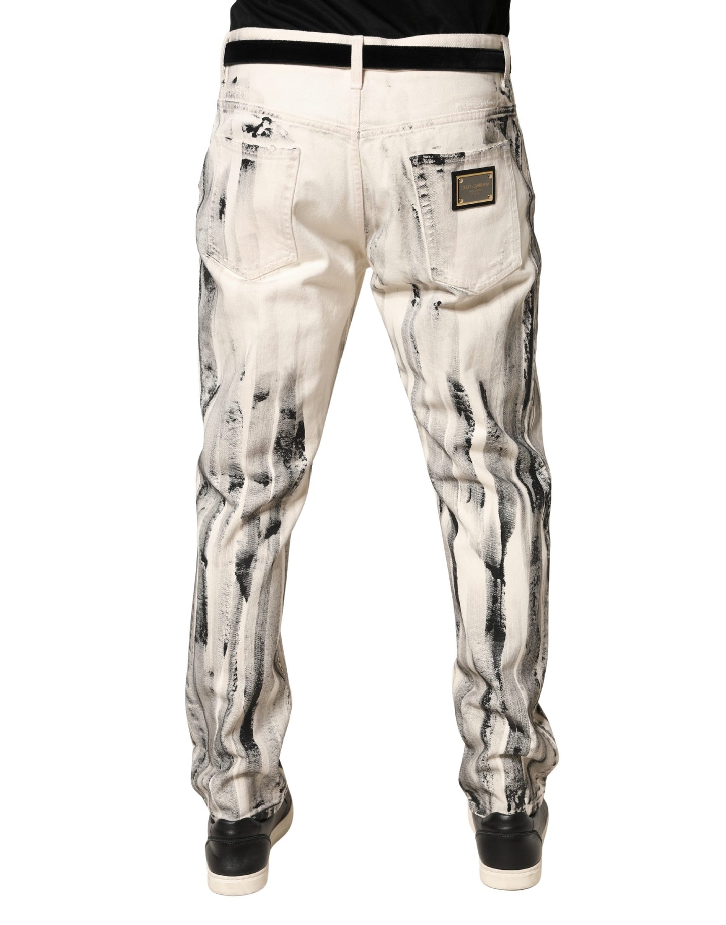 White Distressed Paint Print LooseDenim Jeans