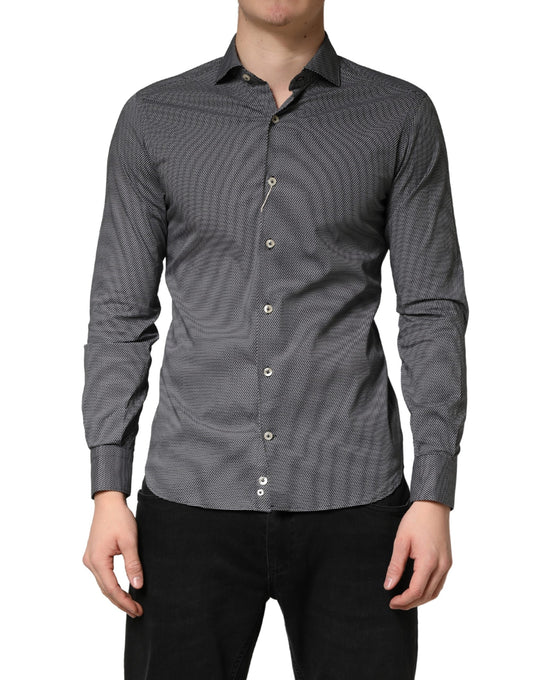 Gray Patterned Long Sleeves Men Dress Shirt
