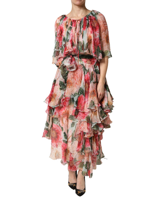 Multicolor Floral Silk Layered Maxi Dress