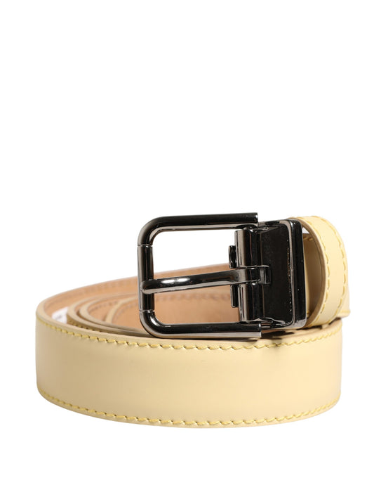 Men Yellow Classic Leather Metal Buckle Belt