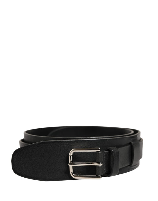 Men Black Classic Leather Metal Buckle Belt