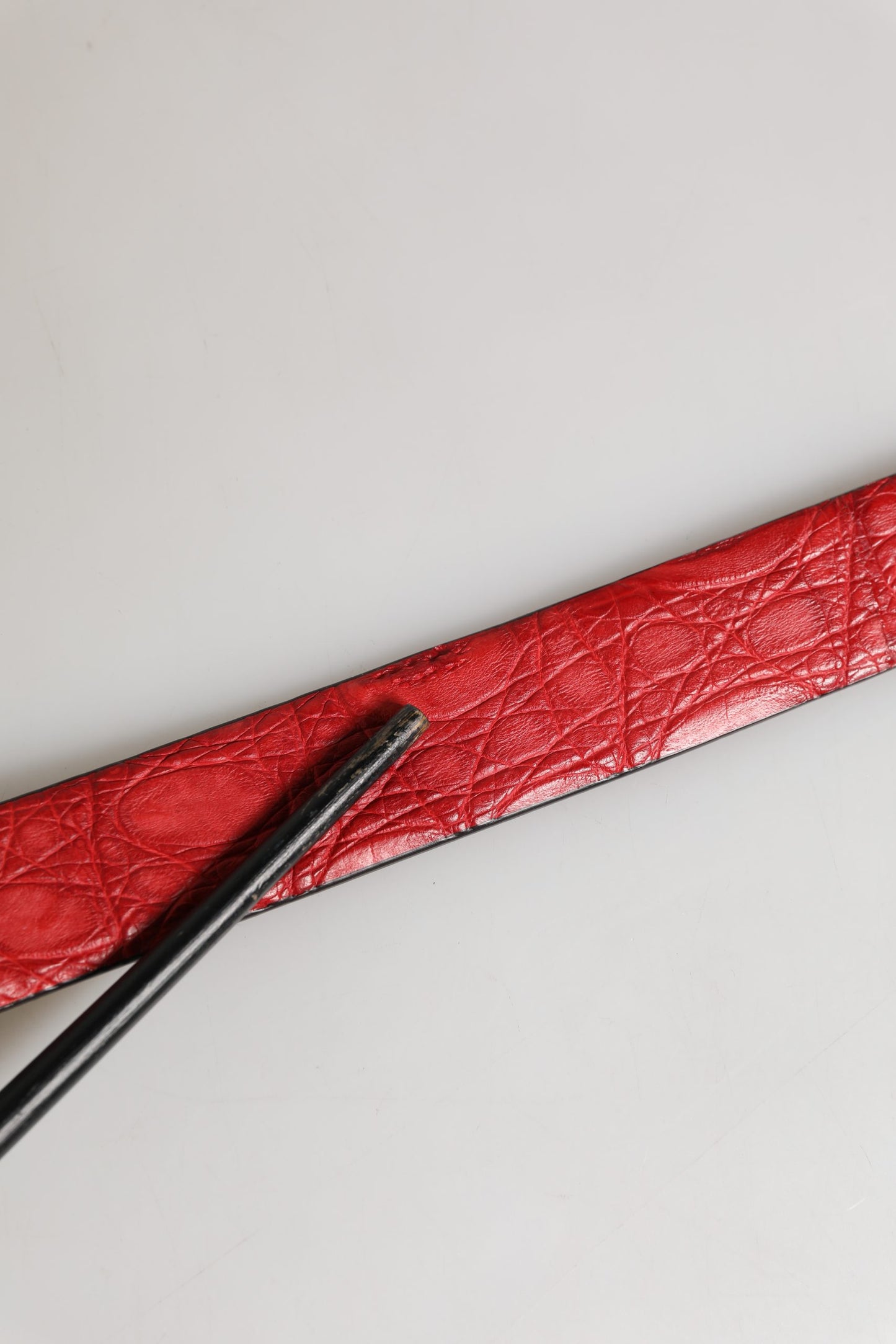 Men Red Exotic Leather Metal Buckle Belt