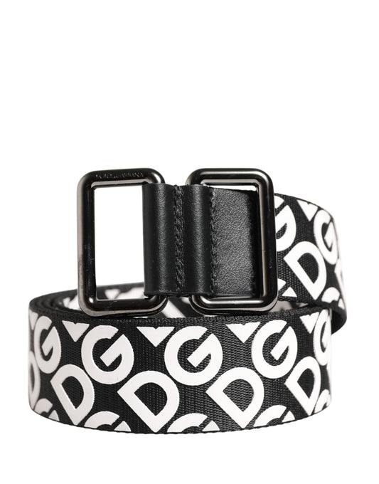 White Black Logo Leather Metal Buckle Belt