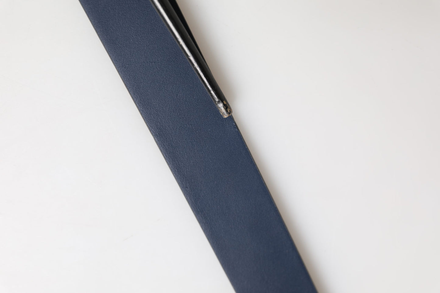 Blue Calfskin Leather Logo Metal Buckle Belt