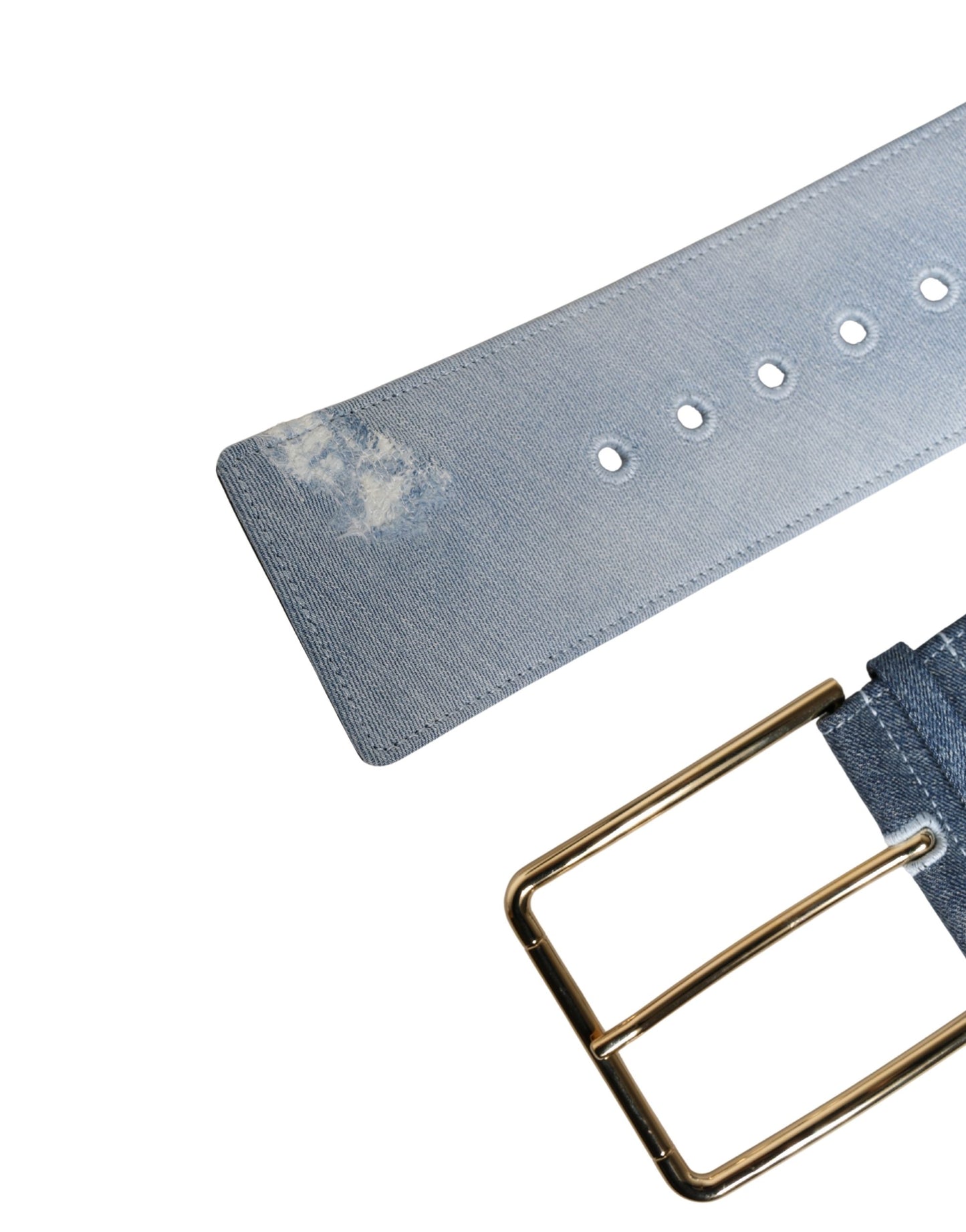 Blue Two Tone Denim Gold Metal Buckle Belt