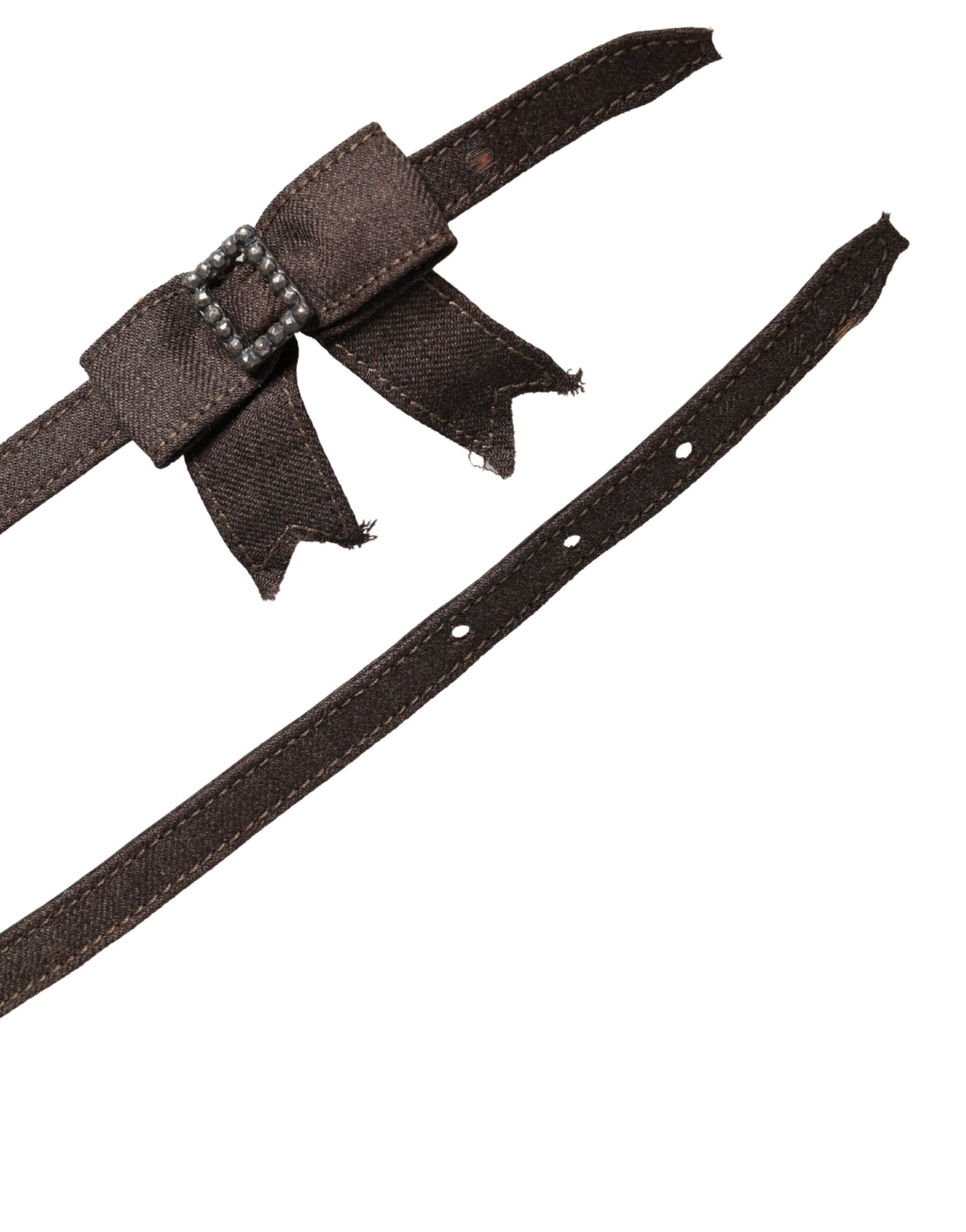 Dark Brown Wool Bow Embellished Buckle Belt