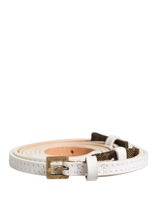 White Leather Skinny Gold Metal Buckle Belt