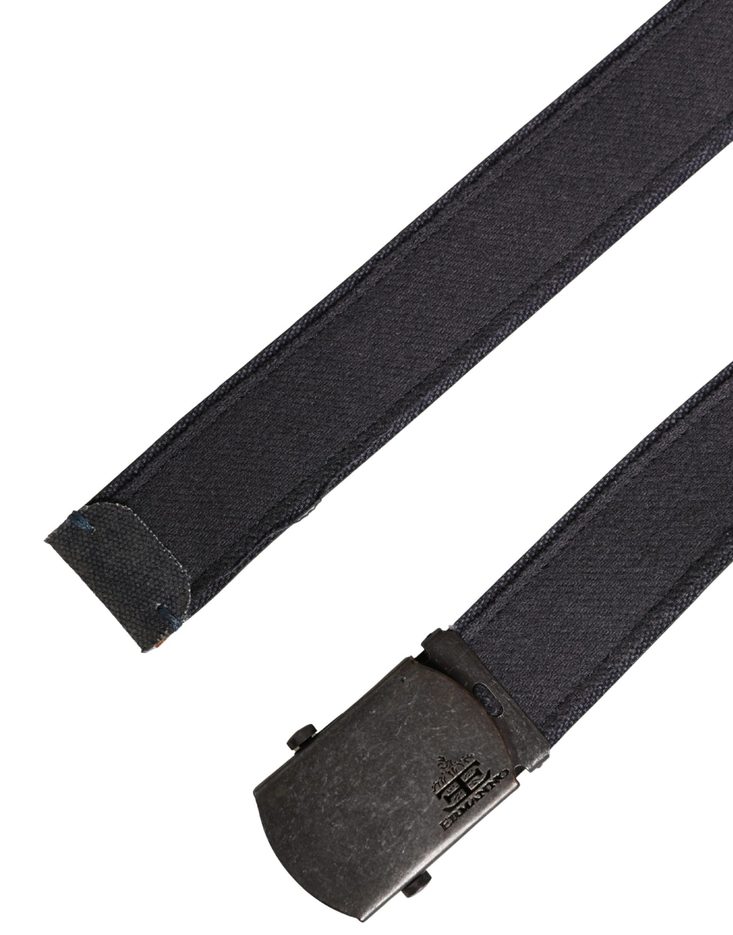 Black Wool Cotton Logo Metal Buckle Belt