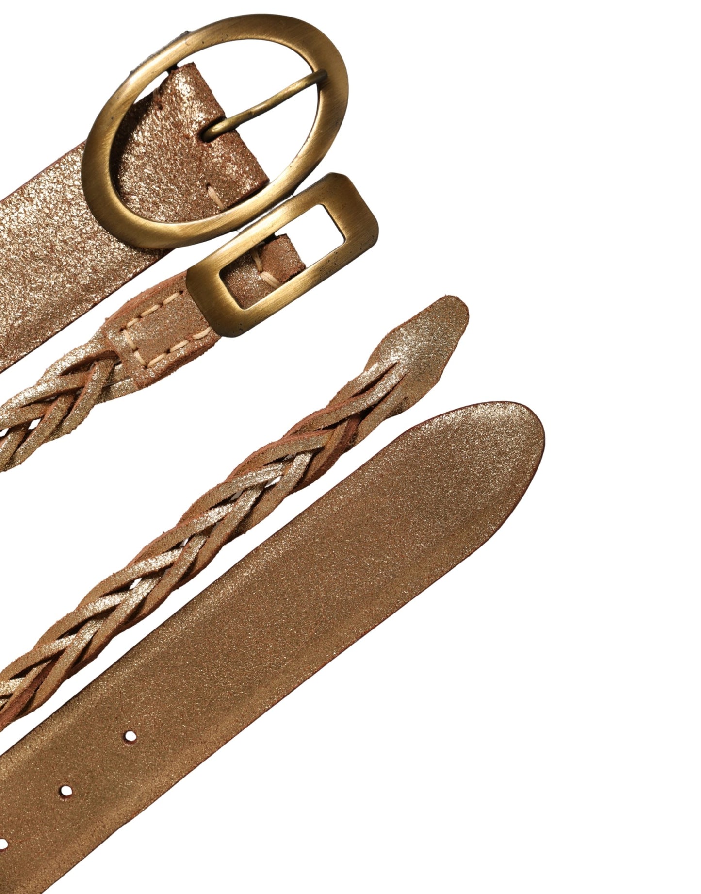 Brown Leather Braided Metal Buckle Belt