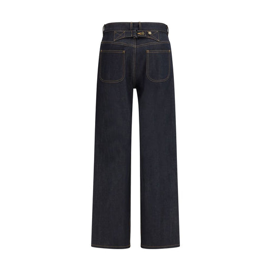 Blue Cotton Straight-Leg Jeans