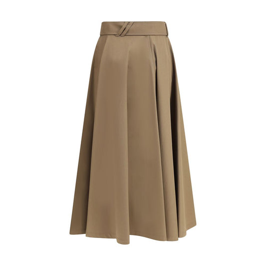 Brown Cotton Midi Skirt
