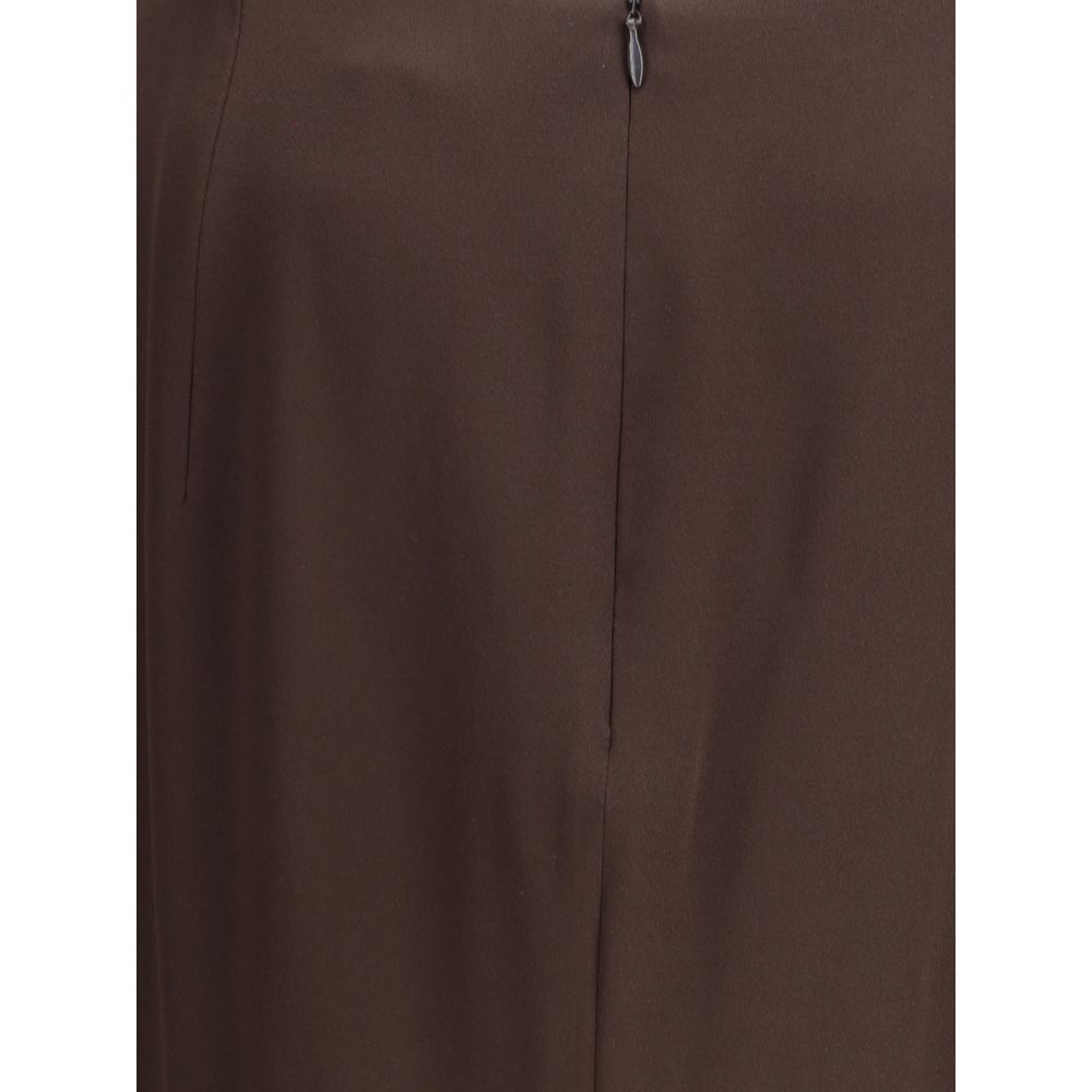 Brown Acetate Midi Skirt
