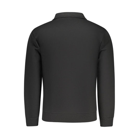 "Black Cotton Men's Sweatshirt with Half Zip and Pockets"
