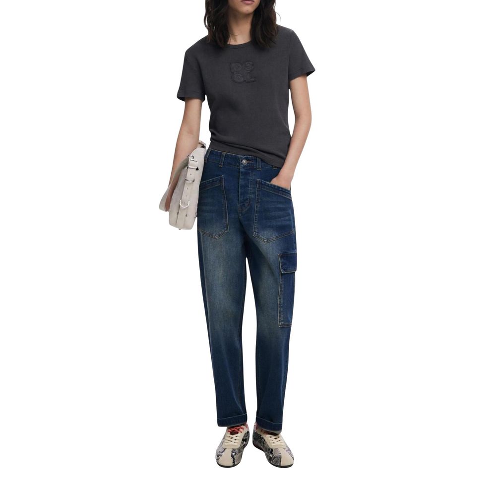 Blue Cotton Boyfriend Jeans