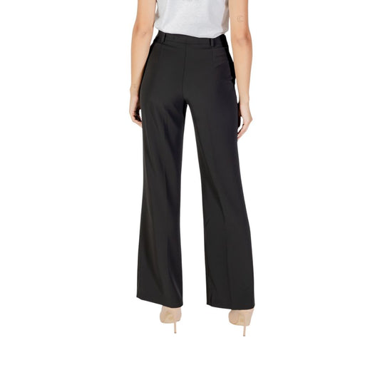 Black Polyester Casual Pants