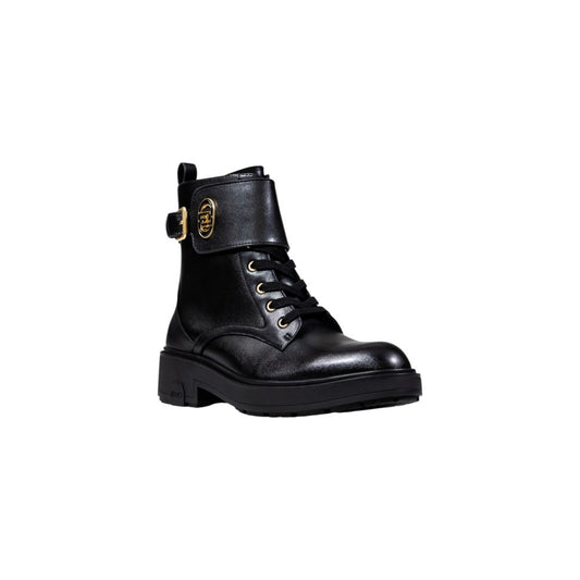 Black Artificial Leather Lace-Up Boots
